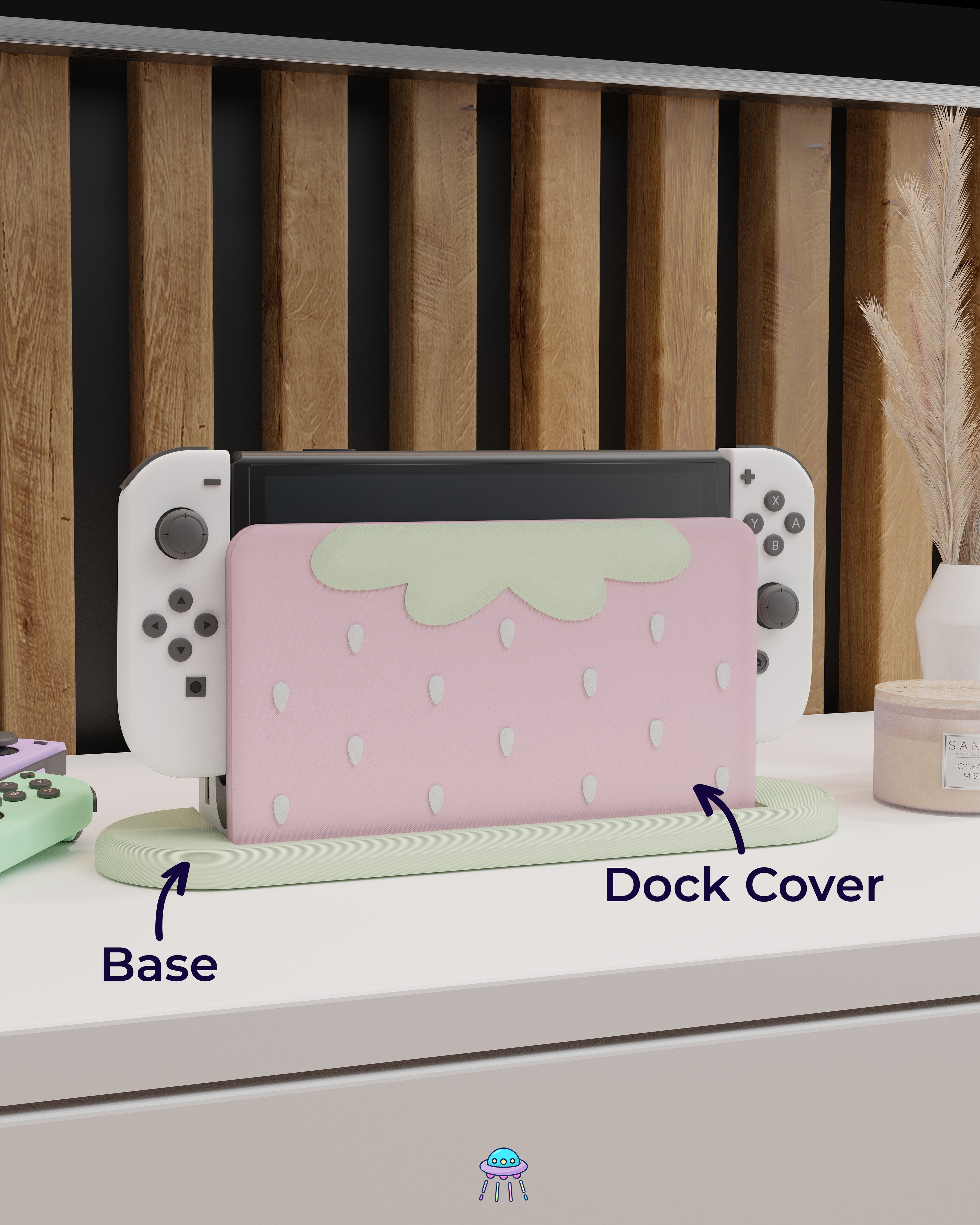 Strawberry Puff Pink Dock Cover for Nintendo Switch – Original Faceplate Design