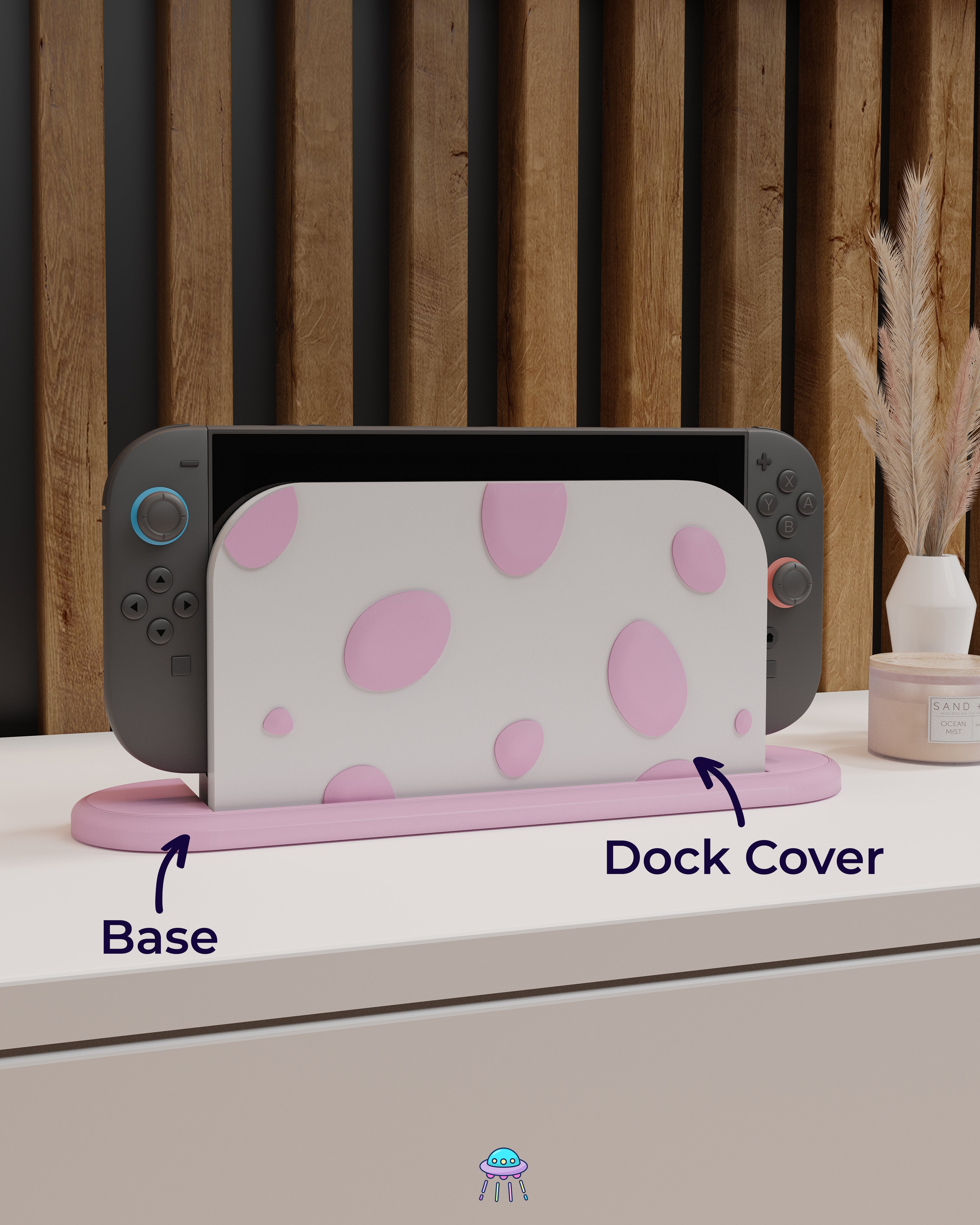 Pink Dino Egg Dock Cover for Nintendo Switch 2 – Original Faceplate Design