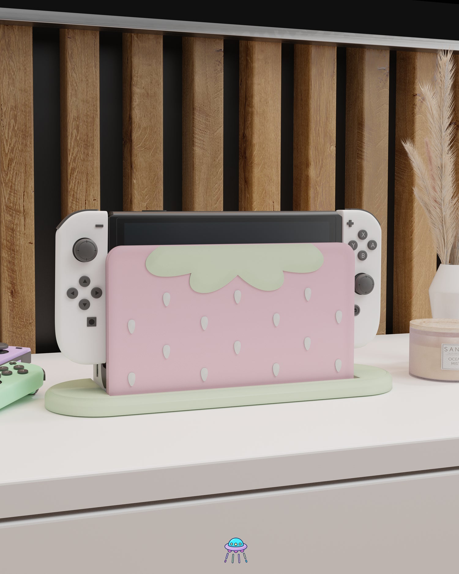 Strawberry Puff Pink Dock Cover for Nintendo Switch – Original Faceplate Design