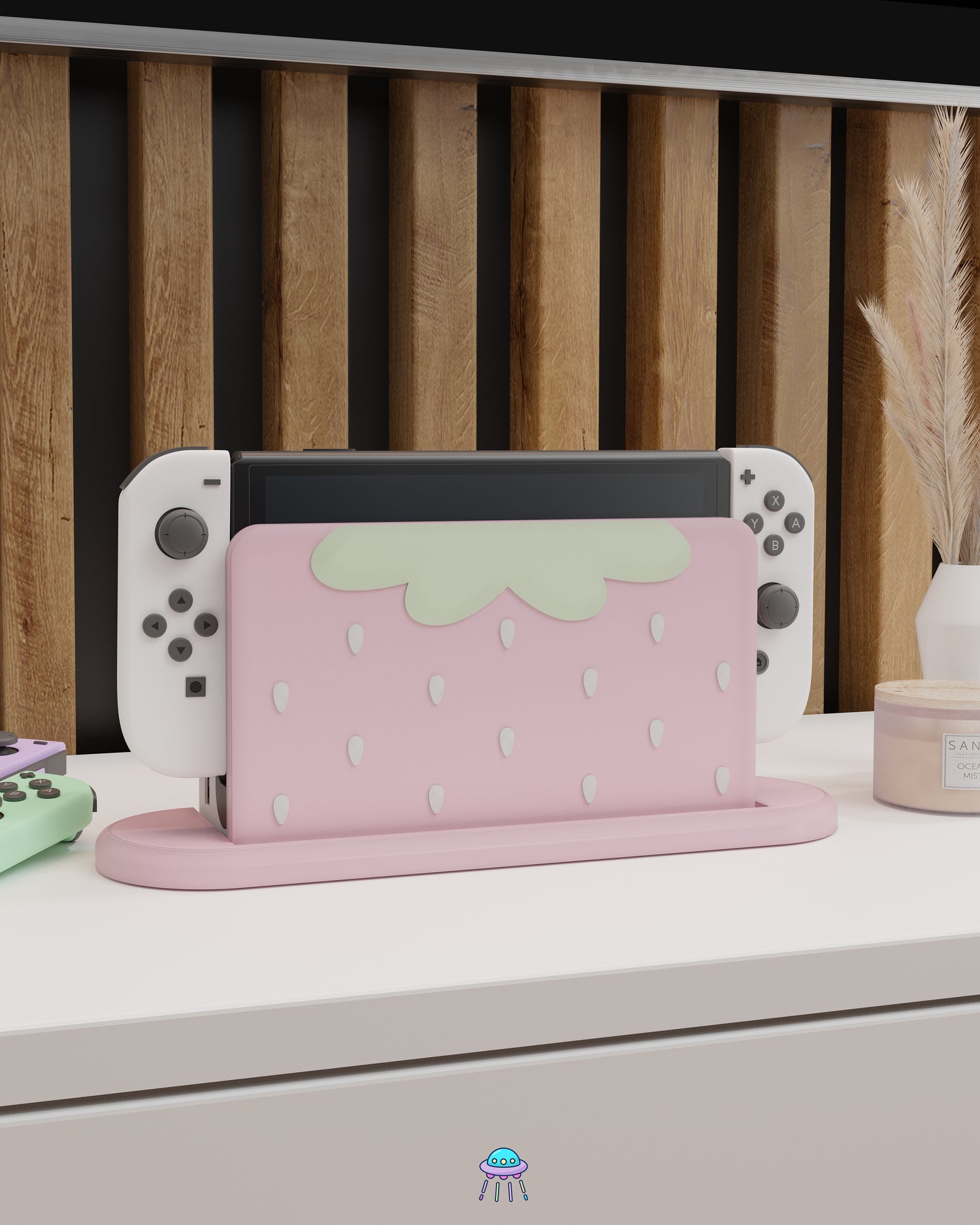 Strawberry Puff Pink Dock Cover for Nintendo Switch – Original Faceplate Design