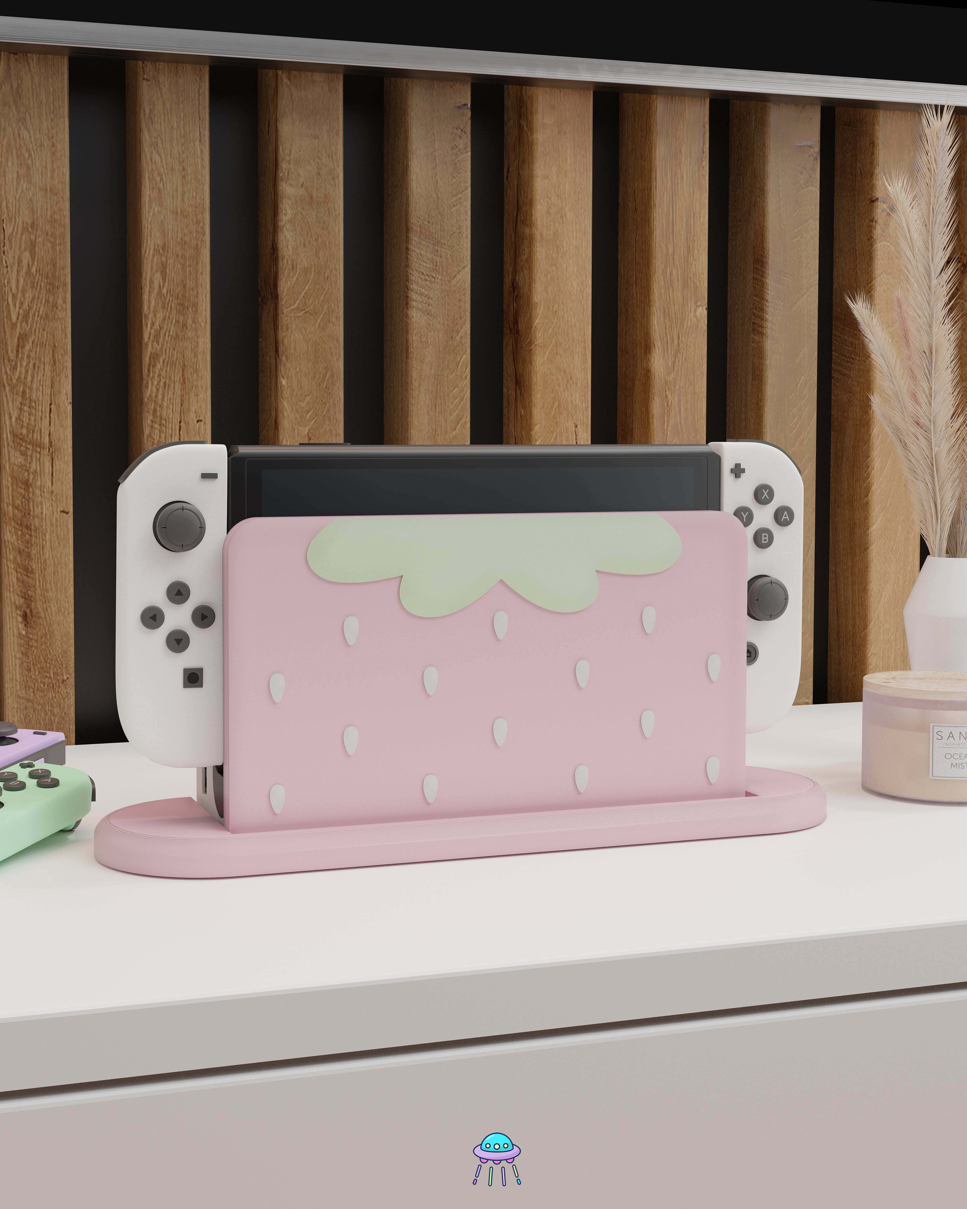 Strawberry Puff Pink Dock Cover for Nintendo Switch – Original Faceplate Design