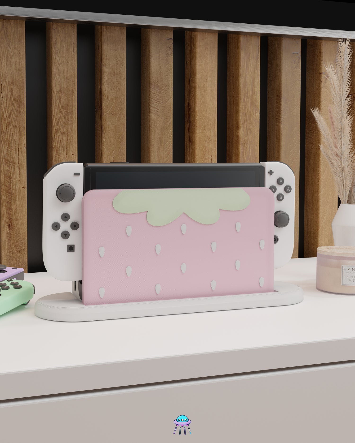 Strawberry Puff Pink Dock Cover for Nintendo Switch – Original Faceplate Design