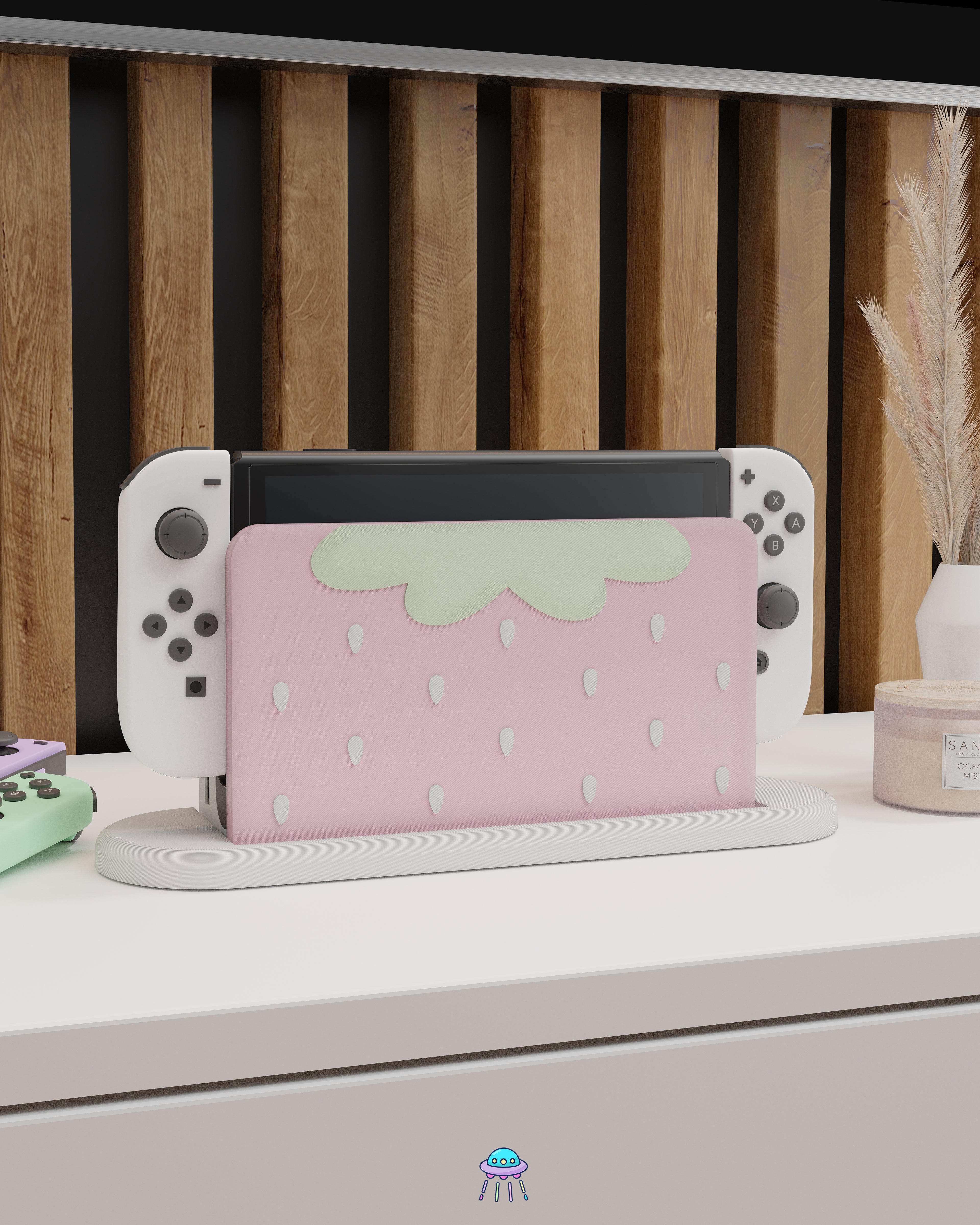 Strawberry Puff Pink Dock Cover for Nintendo Switch – Original Faceplate Design