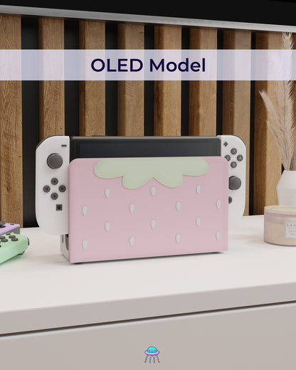 Strawberry Puff Pink Dock Cover for Nintendo Switch – Original Faceplate Design