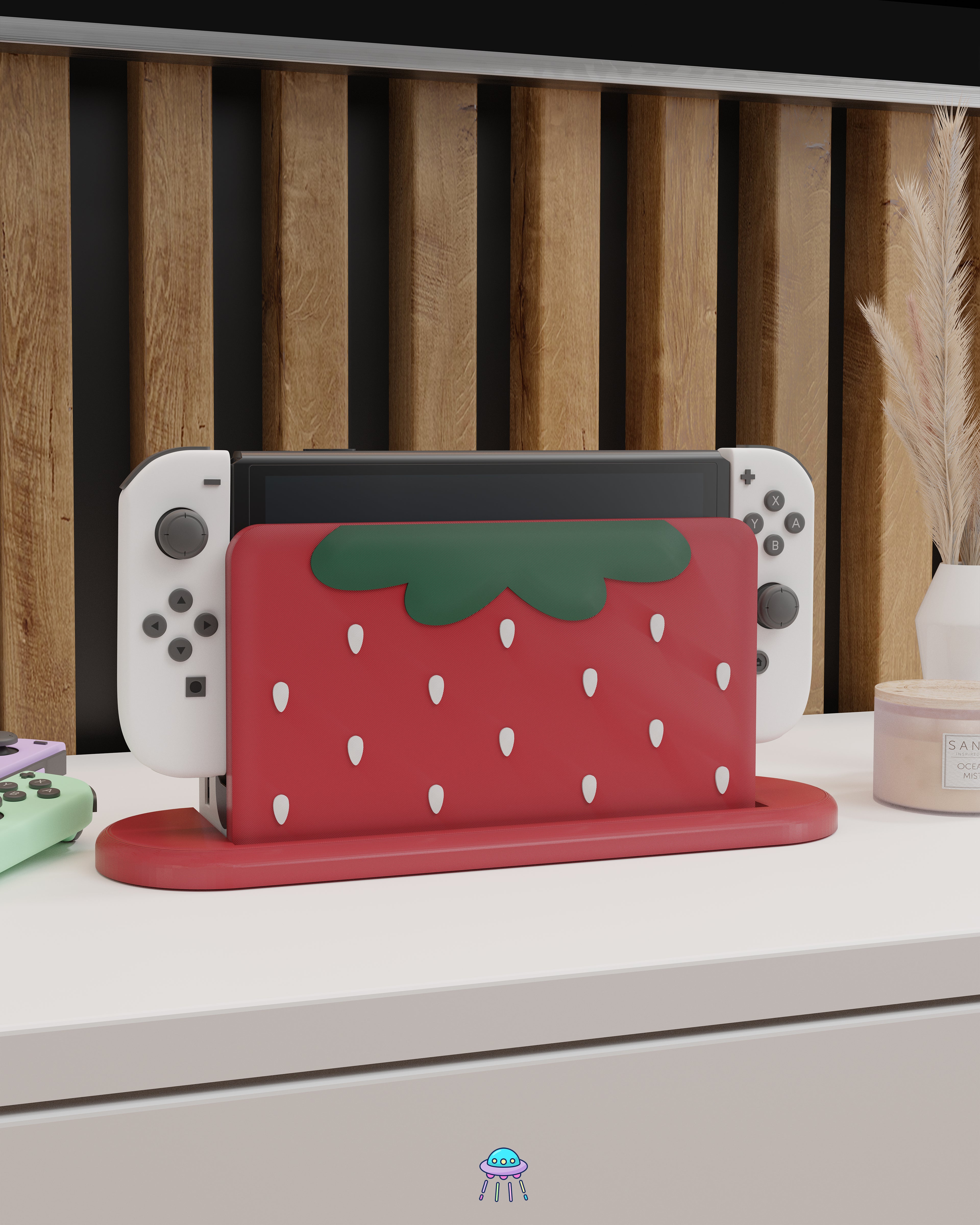 Strawberry Puff Dock Cover for Nintendo Switch – Original Faceplate Design